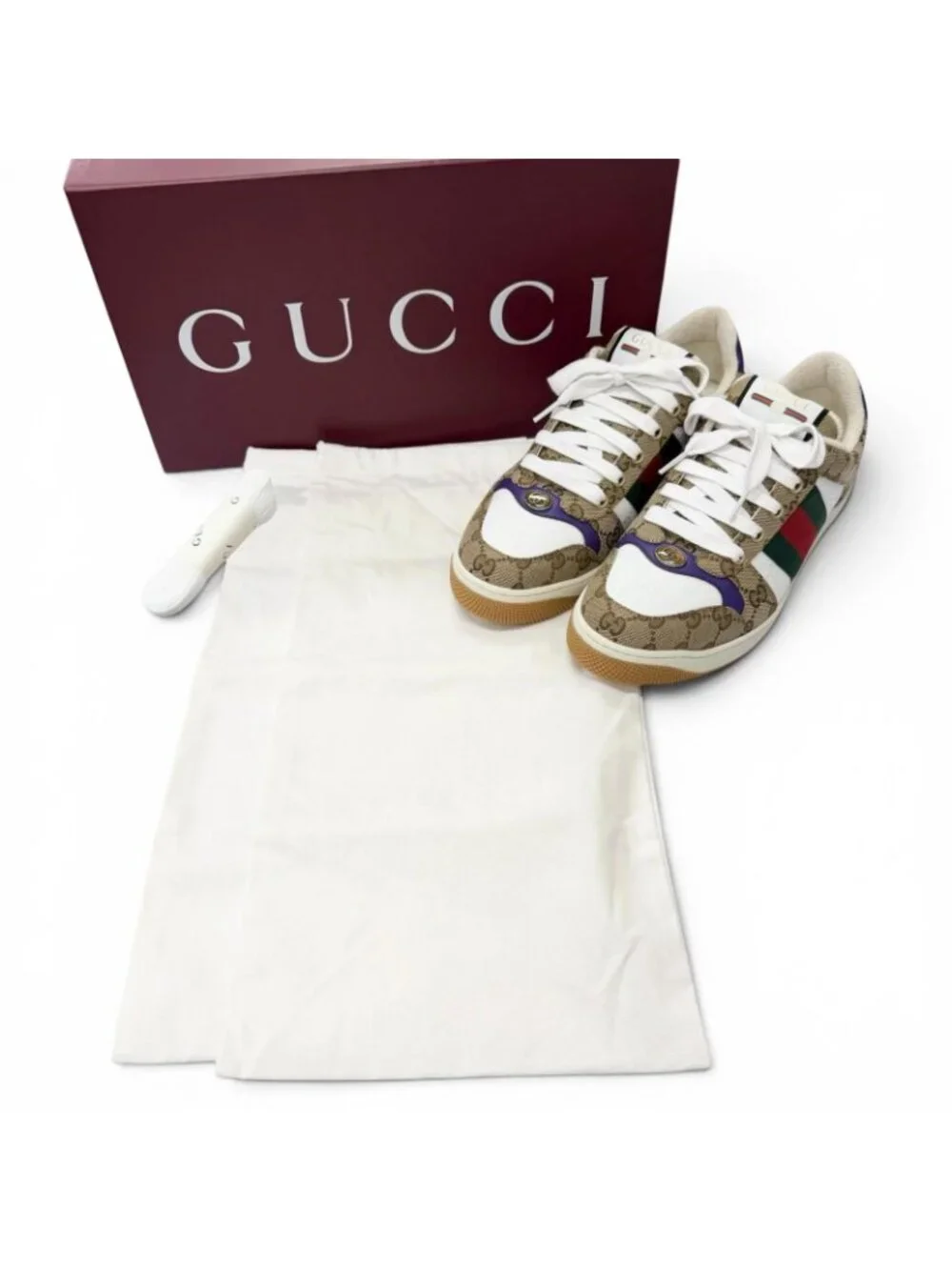 Gucci Screener GG Canvas Leather Low Cut Sneakers Beige 6